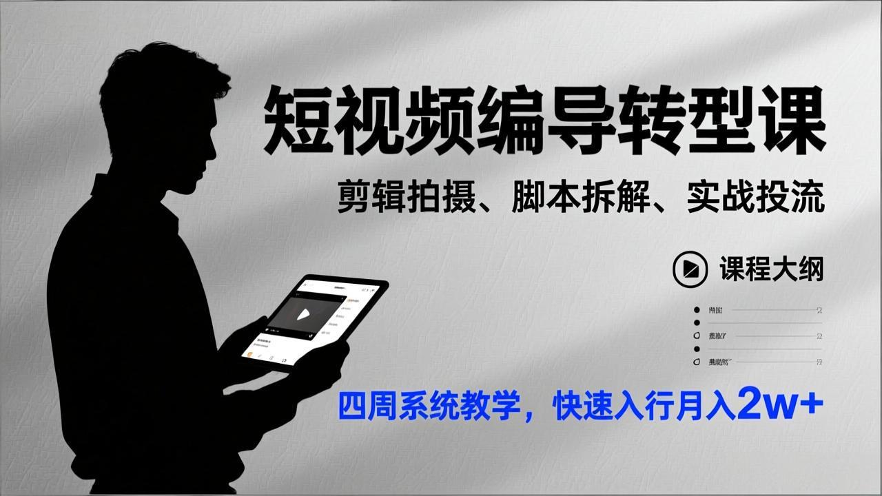 （17062期）短视频编导转型课，剪辑拍摄、脚本拆解、实战投流，四周系统教学，快速入行_免费分享网络创业,副业,信息差项目的老牌资源整合平台！金铲子项目
