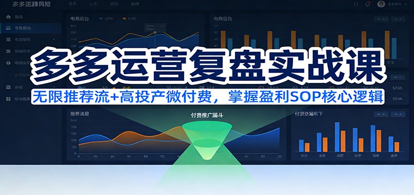 多多运营复盘实战课：无限推荐流高投产微付费，掌握盈利SOP核心逻辑（更新）_免费分享网络创业,副业,信息差项目的老牌资源整合平台！金铲子项目
