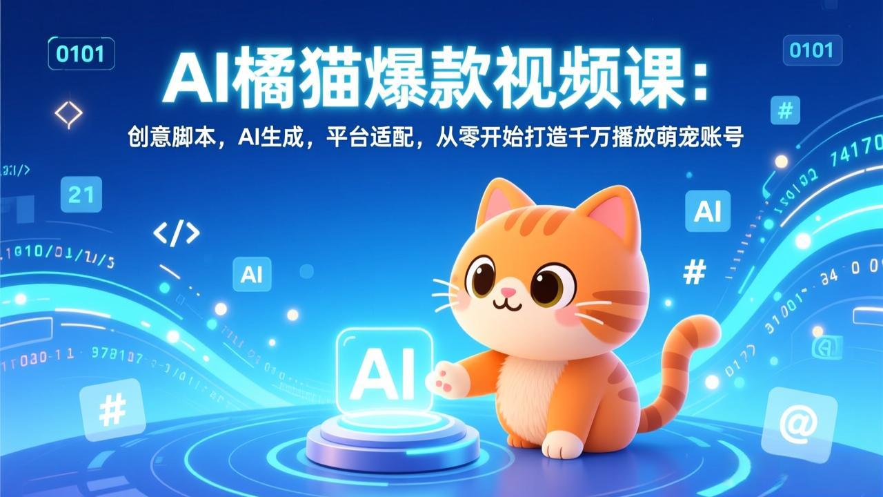 （17091期）AI橘猫爆款视频课：创意脚本，AI生成，平台适配，从零开始打造千万播放萌宠账号_免费分享网络创业,副业,信息差项目的老牌资源整合平台！金铲子项目