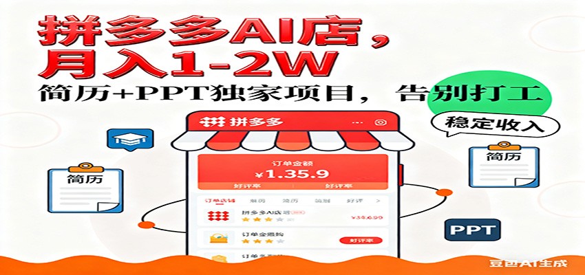 【独家】拼多多虚拟店，AI简历PPT，单店月稳定1未来AI服务风口项目_免费分享网络创业,副业,信息差项目的老牌资源整合平台！金铲子项目
