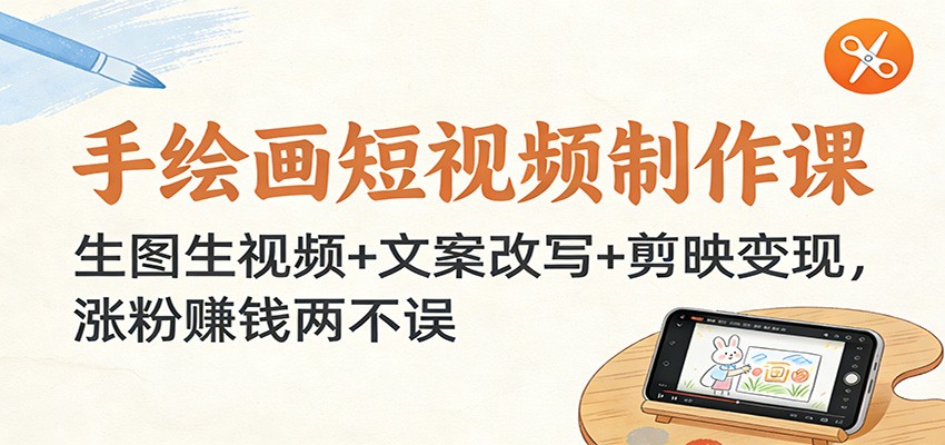 手绘画短视频制作课：生图生视频文案改写剪映，涨粉赚钱两不误_免费分享网络创业,副业,信息差项目的老牌资源整合平台！金铲子项目