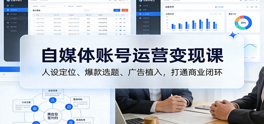 自媒体账号运营变现课：人设定位、爆款选题、广告植入，打通商业闭环_免费分享网络创业,副业,信息差项目的老牌资源整合平台！金铲子项目