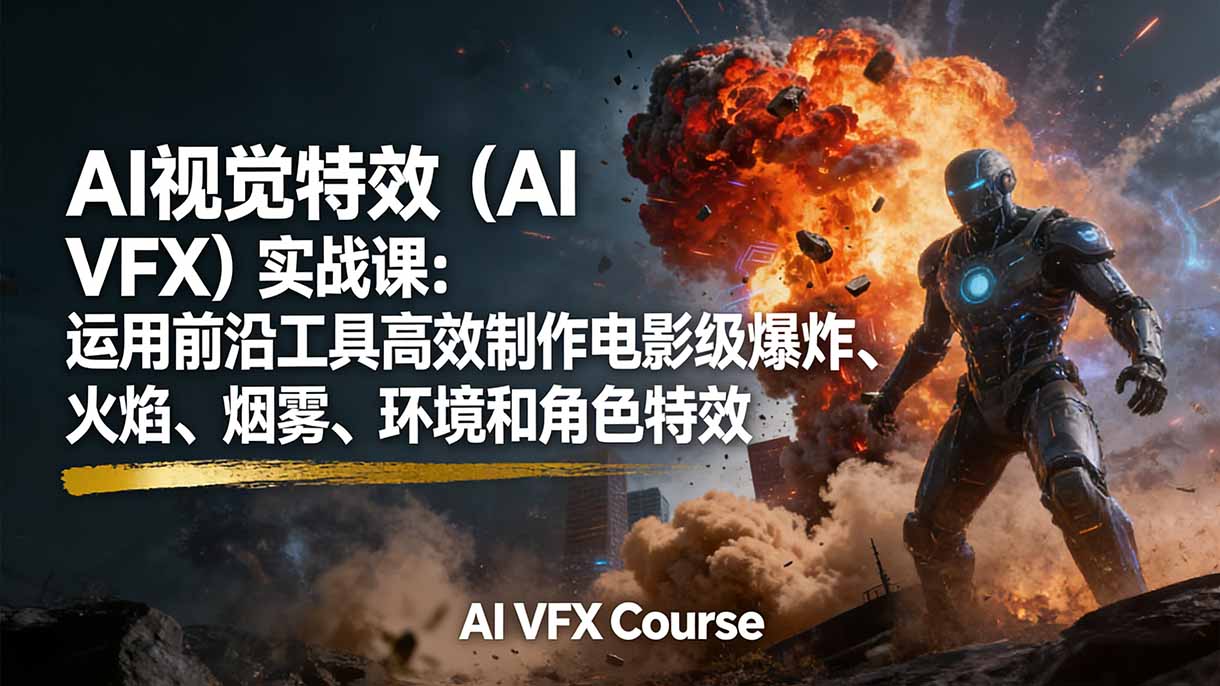 （17212期）AI视觉特效（AIVFX）实战课：运用前沿工具高效制作电影级爆炸、火焰、烟雾、环境和角色特效_免费分享网络创业,副业,信息差项目的老牌资源整合平台！金铲子项目