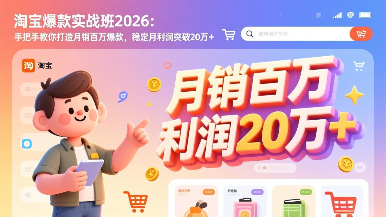 （17209期）淘宝爆款实战班2026：手把手教你打造月销百万爆款，稳定月利润突破20万+_免费分享网络创业,副业,信息差项目的老牌资源整合平台！金铲子项目