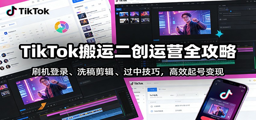 TikTok搬运二创运营全攻略：刷机登录、洗稿剪辑、过中技巧，高效起号_免费分享网络创业,副业,信息差项目的老牌资源整合平台！金铲子项目