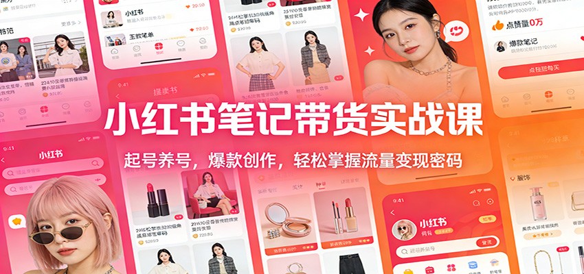 小红书笔记带货实战课：起号养号，爆款创作，掌握流量密码_免费分享网络创业,副业,信息差项目的老牌资源整合平台！金铲子项目