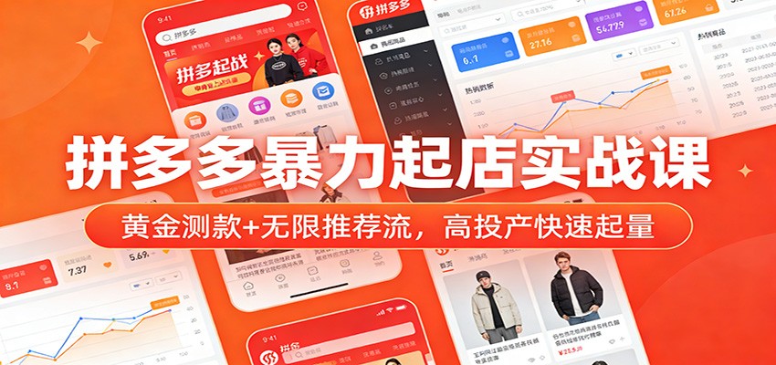 拼多多暴力起店实战课：黄金测款无限推荐流，高投产快速起量_免费分享网络创业,副业,信息差项目的老牌资源整合平台！金铲子项目