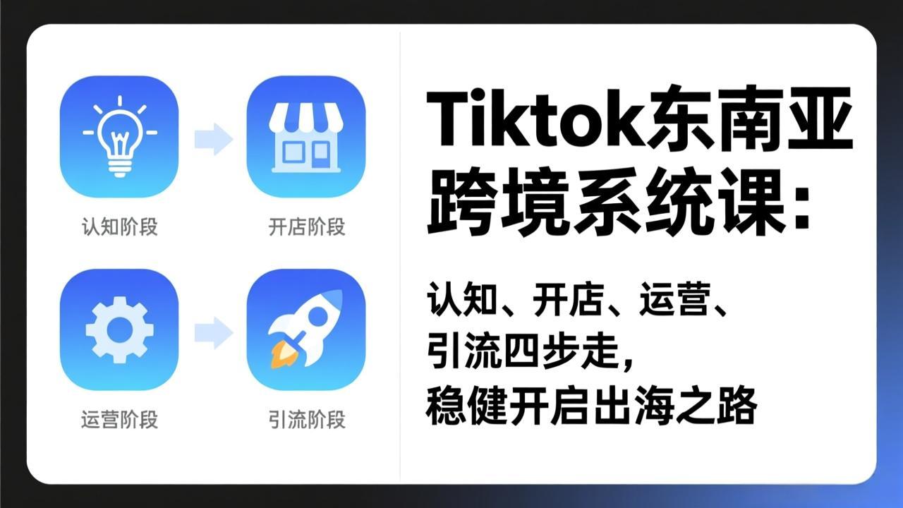 （17243期）TikTok东南亚跨境系统课：认知、开店、运营、引流四步走，稳健开启出海之路_免费分享网络创业,副业,信息差项目的老牌资源整合平台！金铲子项目