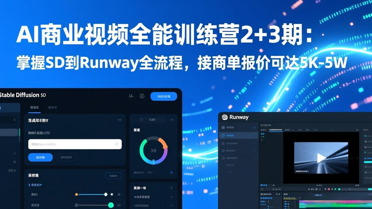 （17235期）AI商业视频全能训练营2+3期：掌握SD到Runway全流程，接商单报价可达5K-5W_免费分享网络创业,副业,信息差项目的老牌资源整合平台！金铲子项目