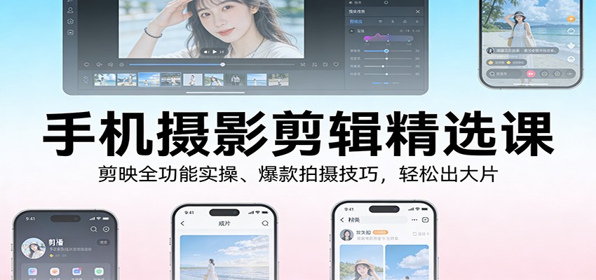 手机摄影剪辑精选课：剪映全功能实操、爆款拍摄技巧，轻松出大片_免费分享网络创业,副业,信息差项目的老牌资源整合平台！金铲子项目