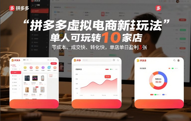 拼多多虚拟电商新玩法，单人可玩转10家店，零成本、成交快、转化快，单店单日盈利3张_免费分享网络创业,副业,信息差项目的老牌资源整合平台！金铲子项目