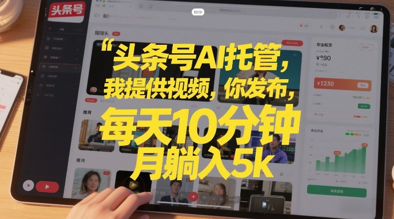 头条号AI托管，我提供视频，你发布，每天10分钟，月躺入5k+_免费分享网络创业,副业,信息差项目的老牌资源整合平台！金铲子项目