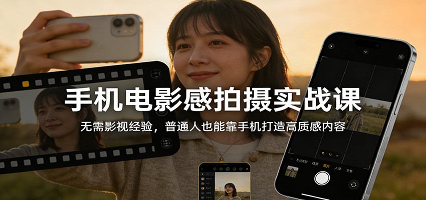 手机电影感拍摄实战课：无需影视经验，普通人也能靠手机打造高质感内容_免费分享网络创业,副业,信息差项目的老牌资源整合平台！金铲子项目