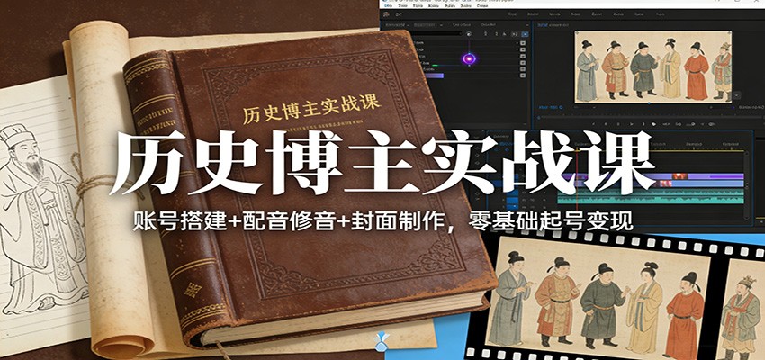 历史博主实战课：账号搭建+配音修音+封面制作，零基础起号变现_免费分享网络创业,副业,信息差项目的老牌资源整合平台！金铲子项目