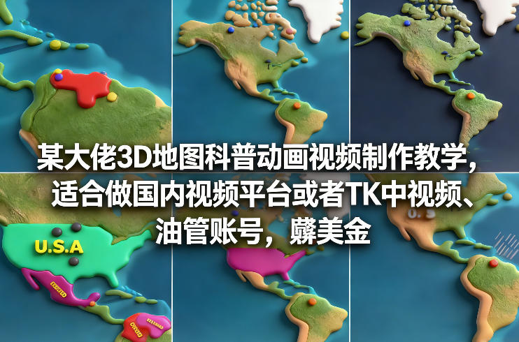 某大佬3D地图科普动画视频制作教学，适合做国内视频平台或者TK中视频、油管账号，賺美金_免费分享网络创业,副业,信息差项目的老牌资源整合平台！金铲子项目