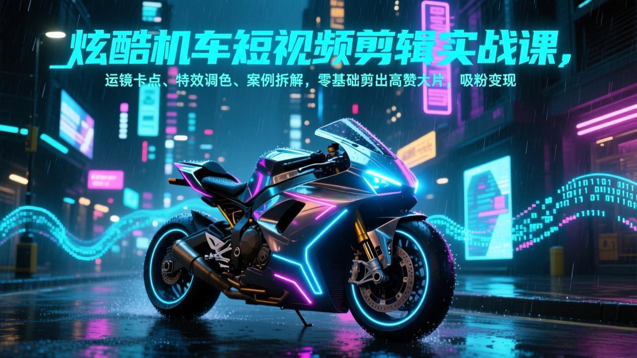 （17304期）炫酷机车短视频剪辑实战课，运镜卡点、特效调色、案例拆解，零基础剪出高赞大片，吸粉变现_免费分享网络创业,副业,信息差项目的老牌资源整合平台！金铲子项目