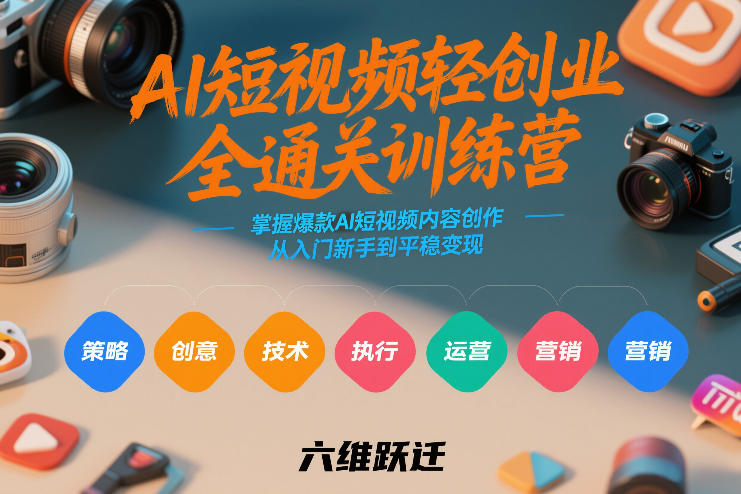 AI短视频轻创业全通关训练营，掌握爆款AI短视频内容创作，从入门新手到平稳变现的六维跃迁_免费分享网络创业,副业,信息差项目的老牌资源整合平台！金铲子项目
