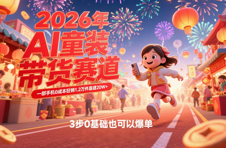 AI童装新春带货赛道，一部手机0成本狂销1.2万件喜提20W+，3步0基础也可以爆单_免费分享网络创业,副业,信息差项目的老牌资源整合平台！金铲子项目