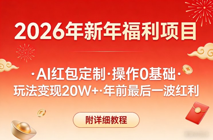 新年福利项目，AI红包定制，操作0基础，玩法变现20W+年前最后一波红利，附详细教程_免费分享网络创业,副业,信息差项目的老牌资源整合平台！金铲子项目