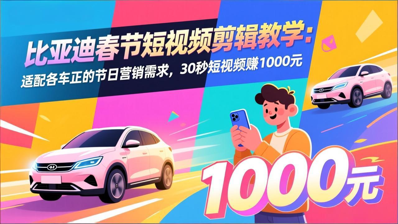 （17320期）比亚迪春节短视频剪辑教学：适配各车企的节日营销需求，30秒短视频赚1000元_免费分享网络创业,副业,信息差项目的老牌资源整合平台！金铲子项目