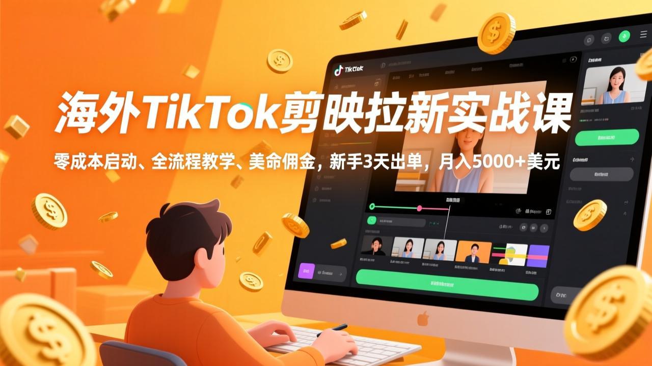 （17340期）海外TikTok剪映拉新实战课，零成本启动、全流程教学、美金佣金，新手3天出单，月入5000+美元_免费分享网络创业,副业,信息差项目的老牌资源整合平台！金铲子项目