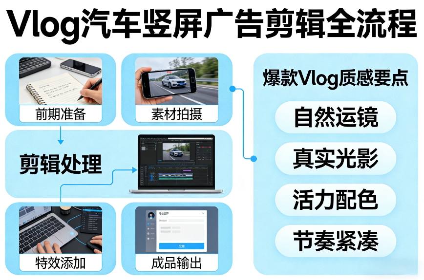 Vlog感觉汽车竖屏广告剪辑脚本全流程，拿捏爆款Vlog质感_免费分享网络创业,副业,信息差项目的老牌资源整合平台！金铲子项目