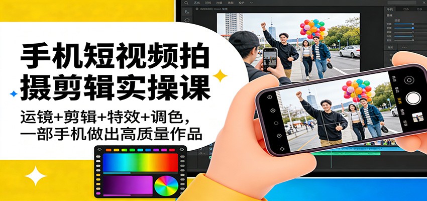 手机短视频拍摄剪辑实操课：运镜+剪辑+特效+调色，一部手机做出高质量作品_免费分享网络创业,副业,信息差项目的老牌资源整合平台！金铲子项目