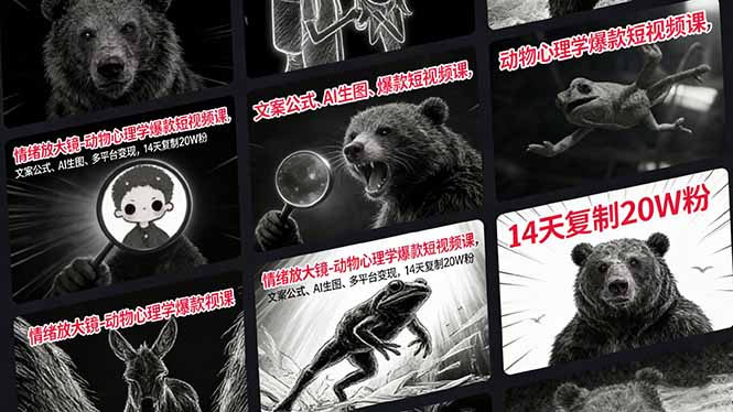 （17376期）情绪放大镜-动物心理学爆款短视频课，文案公式、AI生图、多平台变现，14天复制20W粉_免费分享网络创业,副业,信息差项目的老牌资源整合平台！金铲子项目