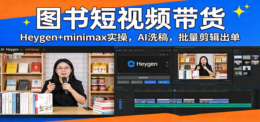 图书短视频带货：Heygen+minimax实操，AI洗稿 ，批量剪辑出单_免费分享网络创业,副业,信息差项目的老牌资源整合平台！金铲子项目