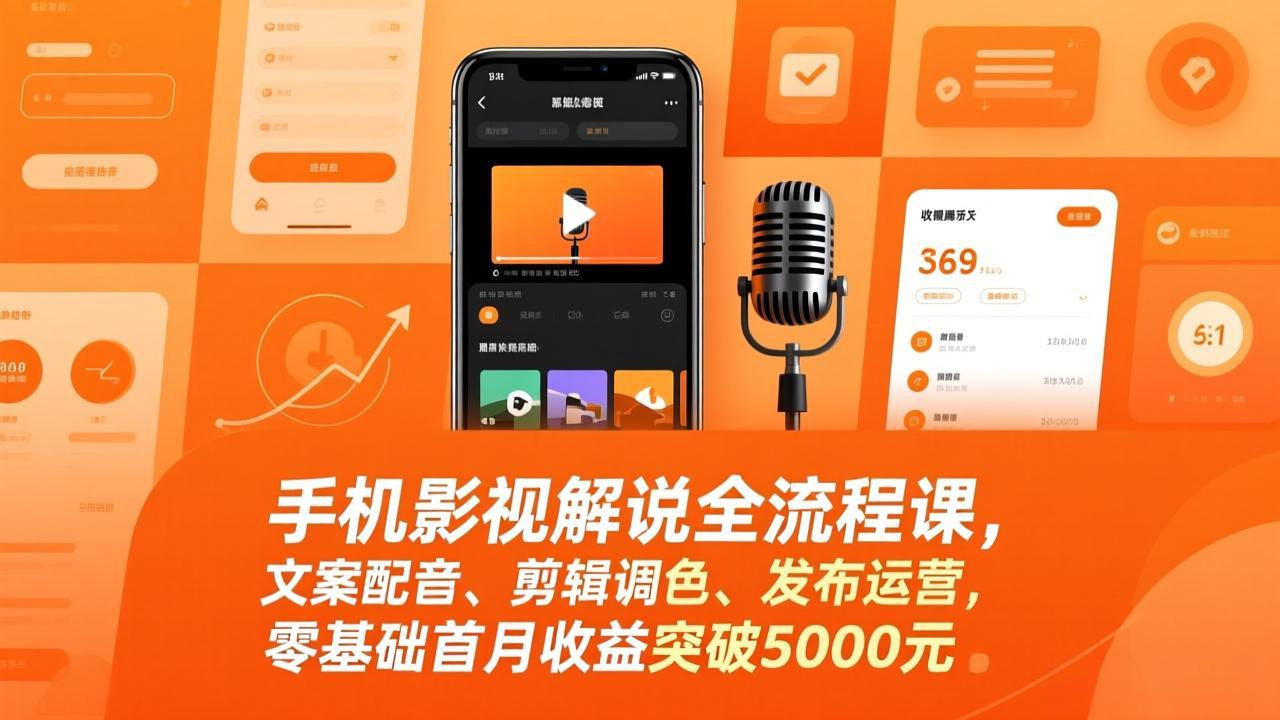 （17391期）手机影视解说全流程课，文案配音、剪辑调色、发布运营，零基础首月收益突破5000元_免费分享网络创业,副业,信息差项目的老牌资源整合平台！金铲子项目
