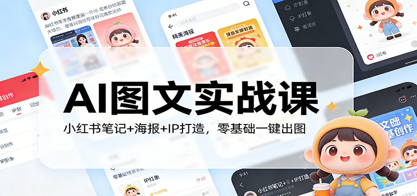 AI图文实战课：小红书笔记+海报+IP打造，零基础一键出图_免费分享网络创业,副业,信息差项目的老牌资源整合平台！金铲子项目
