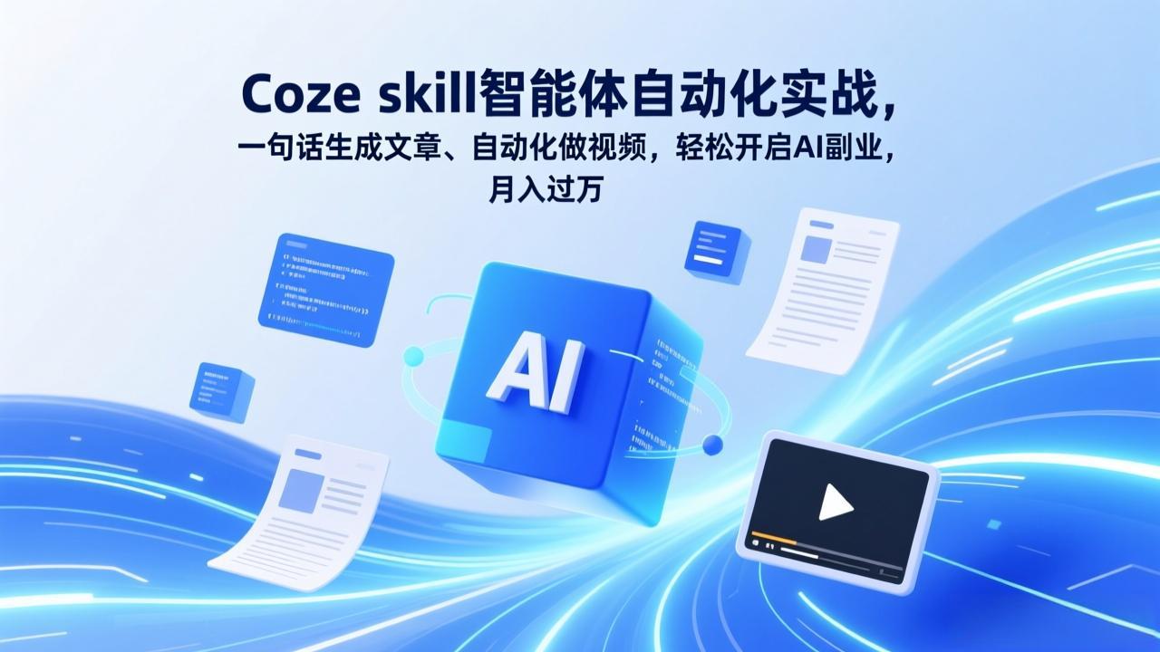 （17399期）Coze skill智能体自动化实战，一句话生成文章、自动化做视频，轻松开启AI副业，月入过万_免费分享网络创业,副业,信息差项目的老牌资源整合平台！金铲子项目