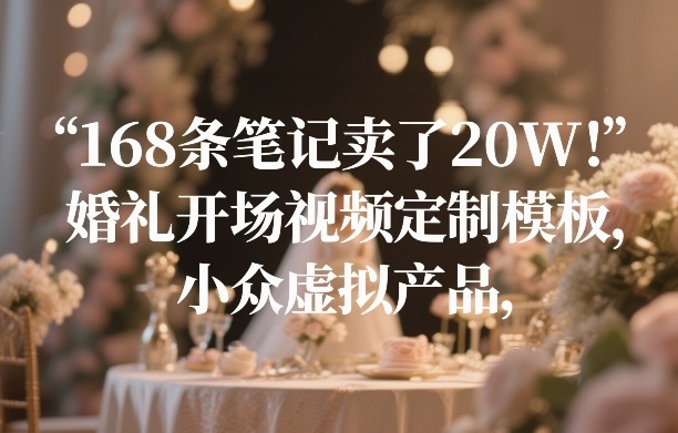 168条笔记卖了20W！婚礼开场视频定制模板，小众虚拟产品_免费分享网络创业,副业,信息差项目的老牌资源整合平台！金铲子项目