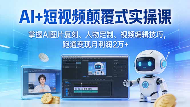 （17454期）AI+短视频颠覆式实操课：掌握AI图片复刻、人物定制、视频编辑技巧，跑通变现月利润2万+_免费分享网络创业,副业,信息差项目的老牌资源整合平台！金铲子项目