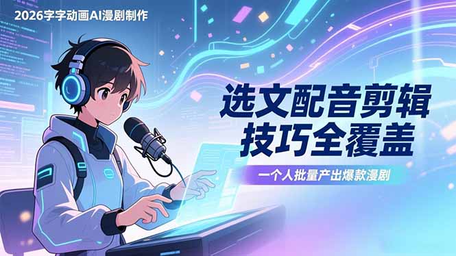 （17477期）2026字字动画AI漫剧制作-1期，选文配音剪辑技巧全覆盖，一个人就能批量产出爆款漫剧_免费分享网络创业,副业,信息差项目的老牌资源整合平台！金铲子项目