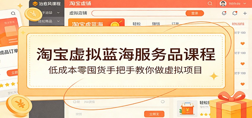 淘宝虚拟蓝海服务品课程：零囤货手把手教你做虚拟项目_免费分享网络创业,副业,信息差项目的老牌资源整合平台！金铲子项目