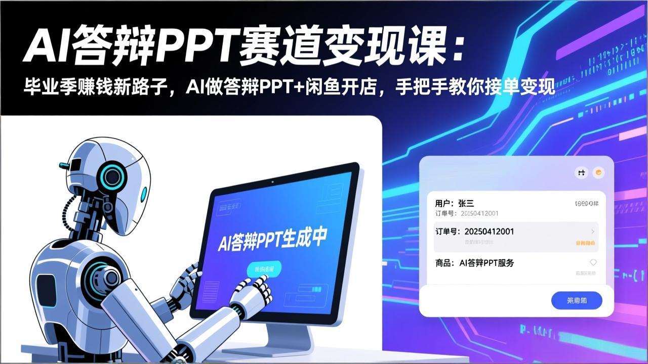 （17546期）AI答辩PPT赛道变现课：毕业季赚钱新路子，AI做答辩PPT+闲鱼开店，手把手教你接单变现_免费分享网络创业,副业,信息差项目的老牌资源整合平台！金铲子项目
