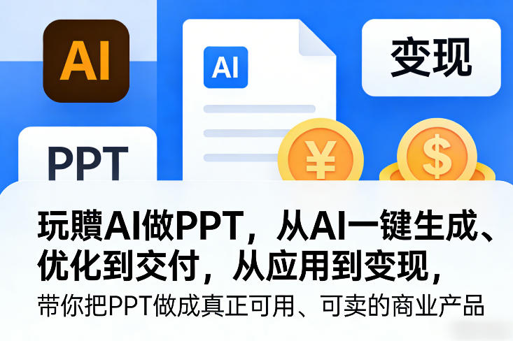 玩賺AI做PPT，从AI一键生成、优化到交付，从应用到变现，带你把PPT做成真正可用、可卖的商业产品_免费分享网络创业,副业,信息差项目的老牌资源整合平台！金铲子项目