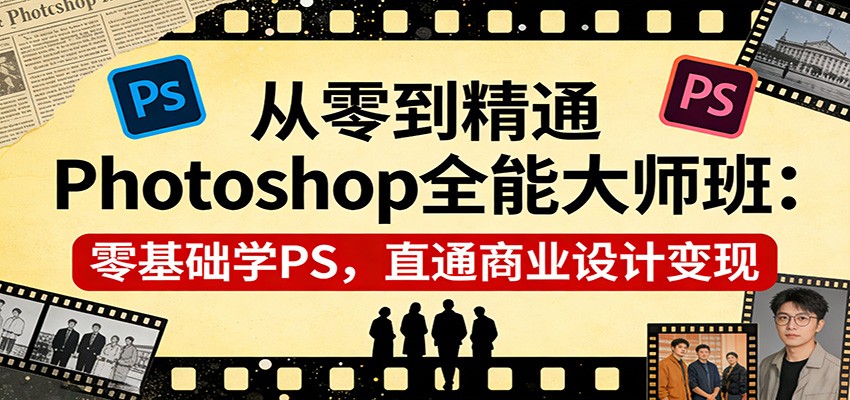 从零到精通Photoshop全能大师班：零基础学PS，直通商业设计变现_免费分享网络创业,副业,信息差项目的老牌资源整合平台！金铲子项目