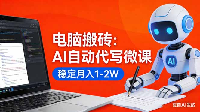 （17582期）电脑搬砖：AI自动代写微课，稳定月入1-2W，提供接单渠道，0门槛小白可做！_免费分享网络创业,副业,信息差项目的老牌资源整合平台！金铲子项目