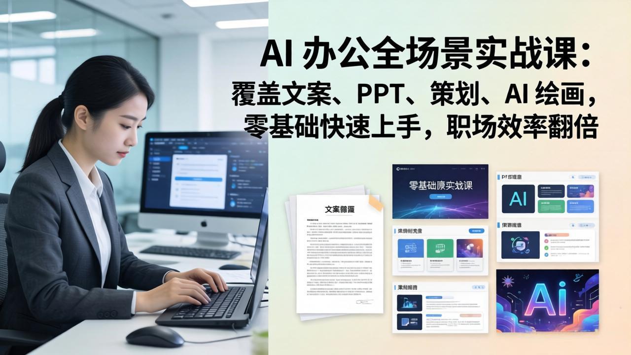 （17732期） AI 办公全场景实战课：覆盖文案、PPT、策划、AI 绘画，零基础快速上手，职场效率翻倍_免费分享网络创业,副业,信息差项目的老牌资源整合平台！金铲子项目