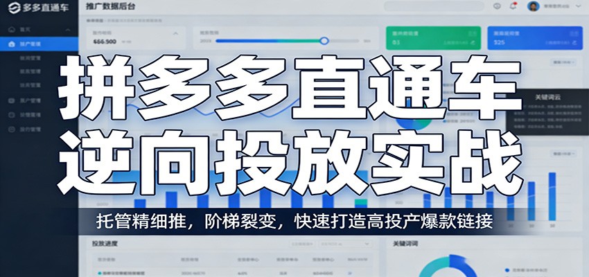 拼多多直通车逆向投放实战：托管精细推，阶梯裂变，快速打造高投产爆款链接_免费分享网络创业,副业,信息差项目的老牌资源整合平台！金铲子项目