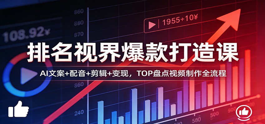 排名视界爆款打造课：AI文案+配音+剪辑+变现，TOP盘点视频制作全流程_免费分享网络创业,副业,信息差项目的老牌资源整合平台！金铲子项目