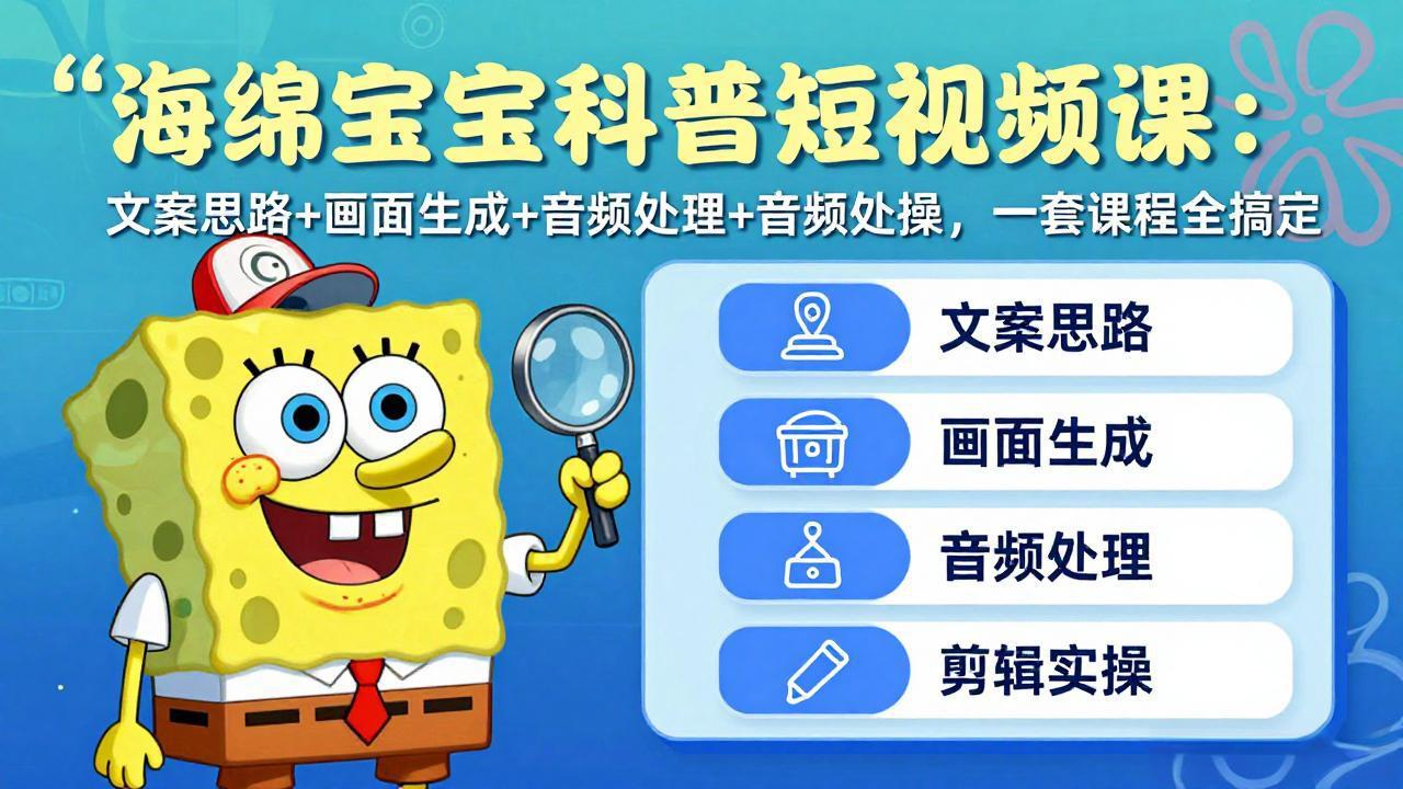 （17756期）海绵宝宝科普短视频课：文案思路+画面生成+音频处理+剪辑实操，一套课程全搞定_免费分享网络创业,副业,信息差项目的老牌资源整合平台！金铲子项目