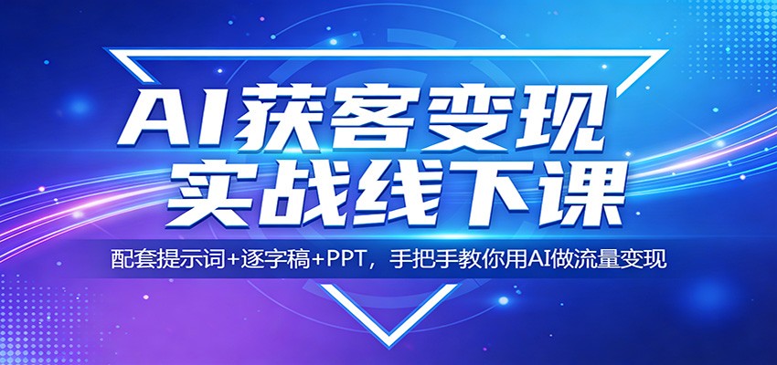 AI获客变现实战线下课：配套提示词+逐字稿+PPT，手把手教你用AI做流量变现_免费分享网络创业,副业,信息差项目的老牌资源整合平台！金铲子项目
