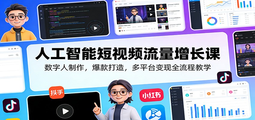 人工智能短视频流量增长课：数字人制作，爆款打造，多平台变现全流程教学_免费分享网络创业,副业,信息差项目的老牌资源整合平台！金铲子项目