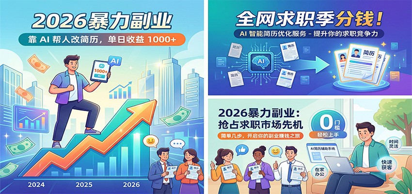2026暴力副业：靠AI帮人改简历，单日收益1000+，全网求职季分钱_免费分享网络创业,副业,信息差项目的老牌资源整合平台！金铲子项目