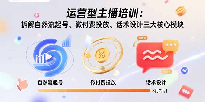 (15654期)运营型主播培训:拆解自然流起号、微付费投放、话术设计三大核心模块-8月_免费分享网络创业,副业,信息差项目的老牌资源整合平台!金铲子项目