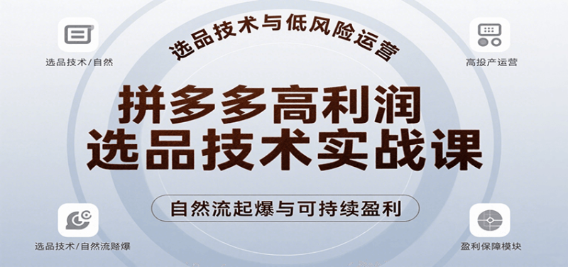 拼多多高利润选品技术实战课，手把手教学自然流高投产起爆，实现低风险可持续盈利_免费分享网络创业,副业,信息差项目的老牌资源整合平台！金铲子项目