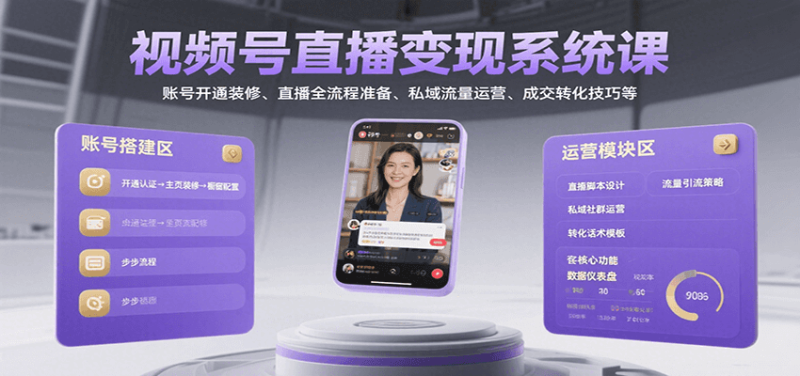 视频号直播系统课,账号开通装修、直播全流程准备、私域流量运营、成交转化技巧等_免费分享网络创业,副业,信息差项目的老牌资源整合平台!金铲子项目